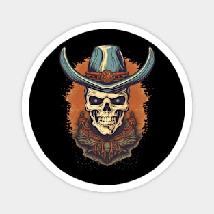 Retro Mean Cowboy Western Hustler Skull Magnet